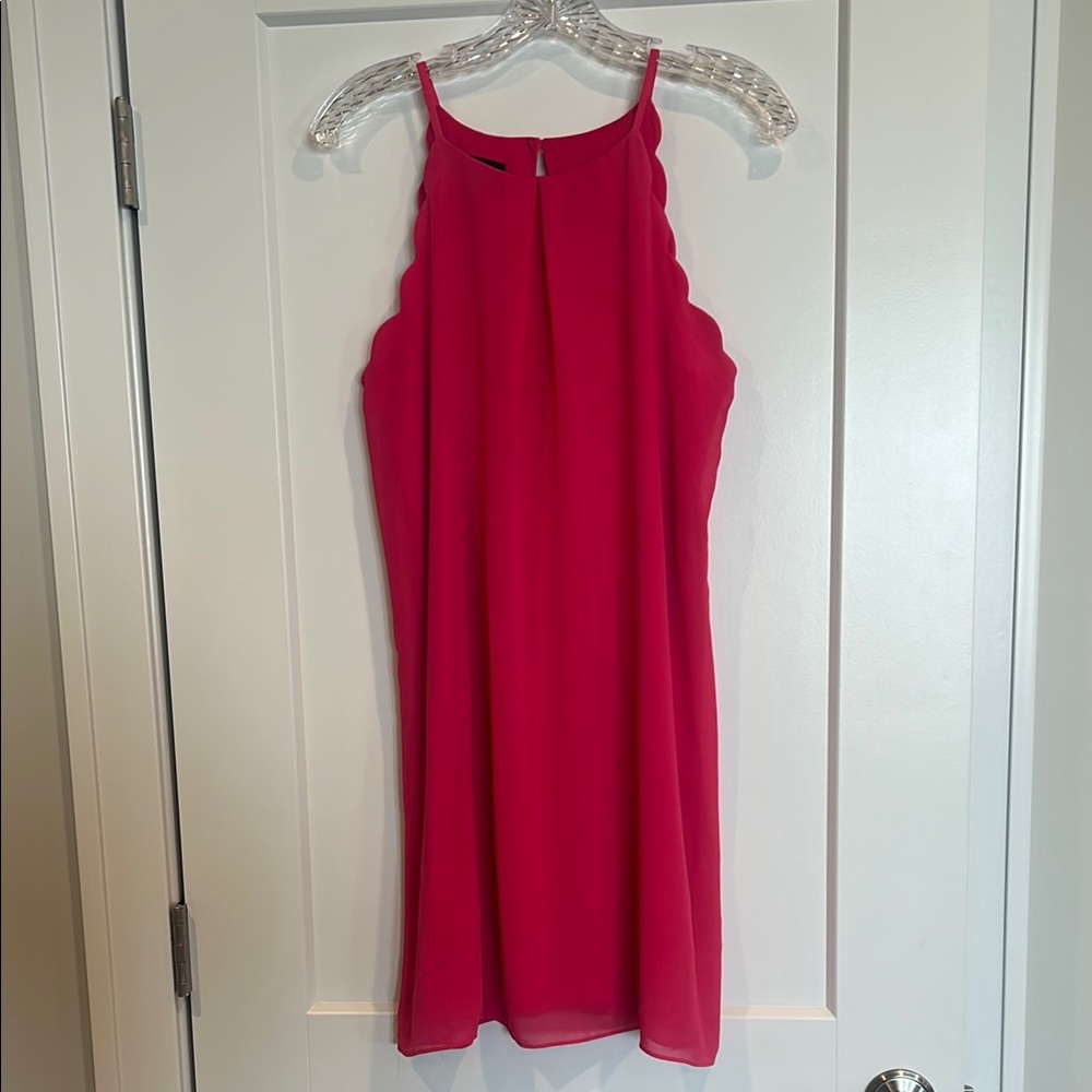 By & By brand Chic Hot Pink  Mini Dress Ruffled Hem and Sleeveless. Size Large.
